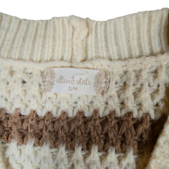 Altar'd State Womens Striped Cardigan Sweater Size S/M Cream Pockets Bohemian - Picture 3 of 7